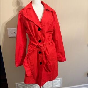 Lands' End Red rain trench coat short Double-Breasted Coat women’s sz 10-12